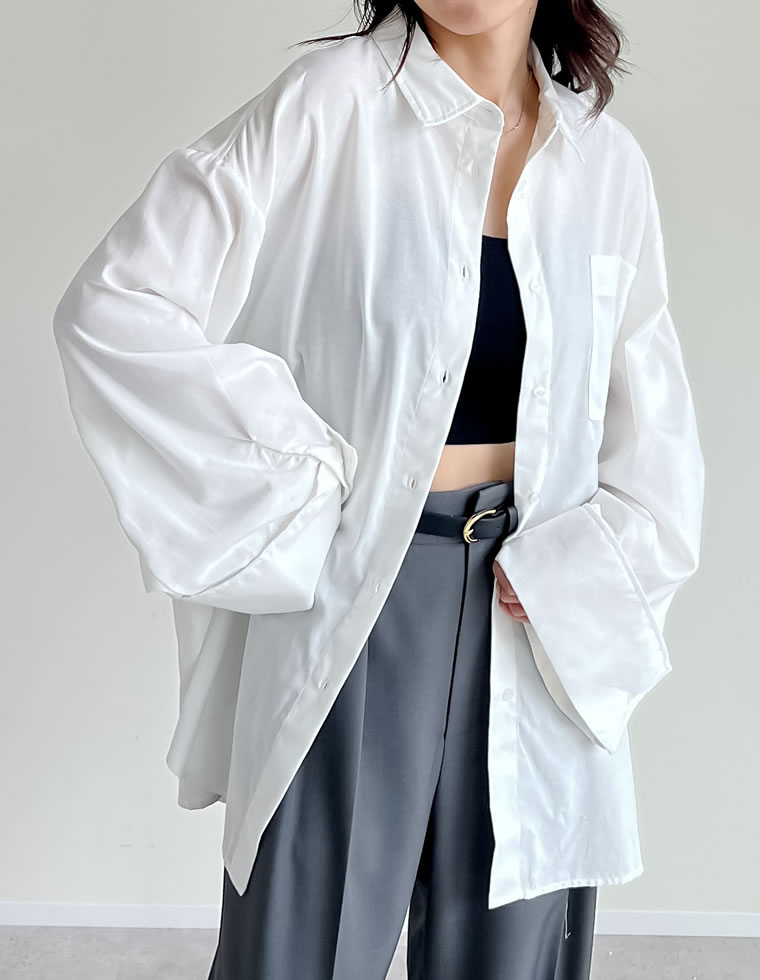 トップス シャツ 体型カバー 長袖 レディース 4色 M/L オックスフォード ワイドスリーブ 冷房対策 日除け対策 春夏 | Re:EDIT | 02