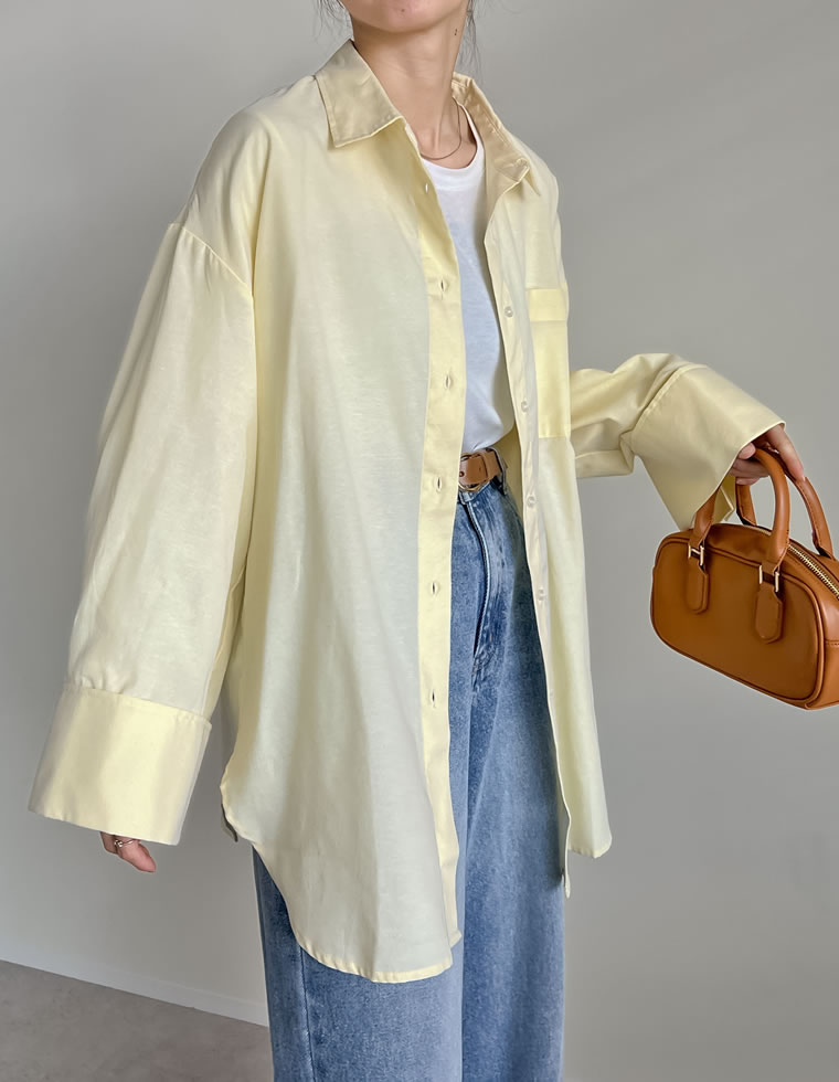 トップス シャツ 体型カバー 長袖 レディース 4色 M/L オックスフォード ワイドスリーブ 冷房対策 日除け対策 春夏 | Re:EDIT | 03
