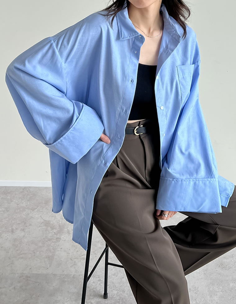 トップス シャツ 体型カバー 長袖 レディース 4色 M/L オックスフォード ワイドスリーブ 冷房対策 日除け対策 春夏 | Re:EDIT | 04