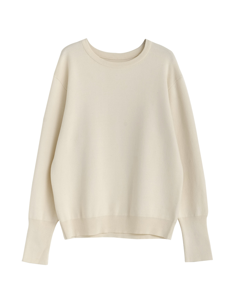 袖ボタンスウェットライクニットトップス