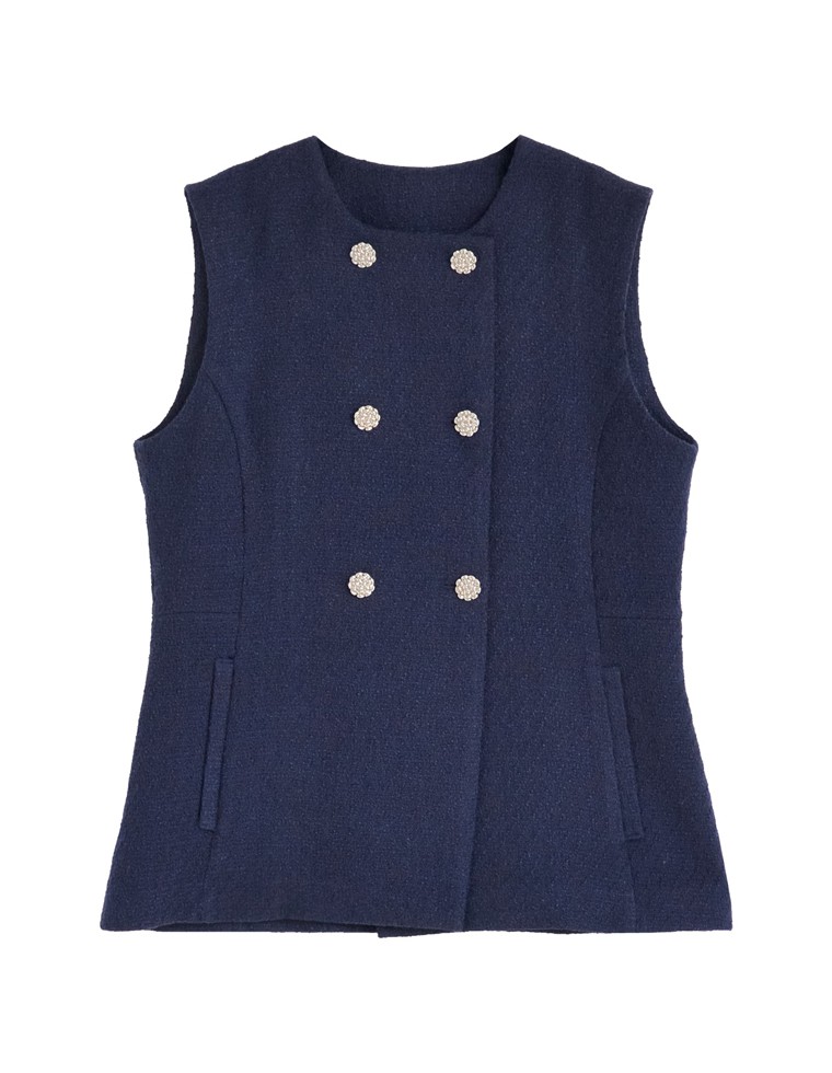 ダブルシルバー釦ツイードベスト