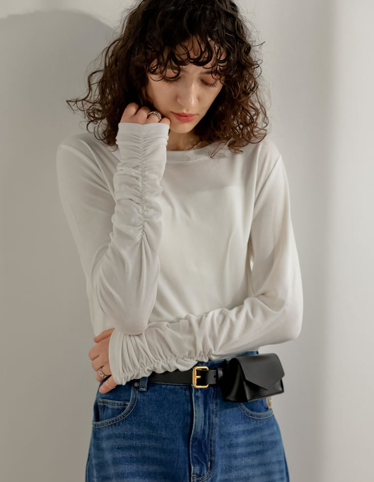 ADORE 長袖シャーリングトップス m.m.o レース襟長袖シャーリングトップス カットソー tシャツ レース