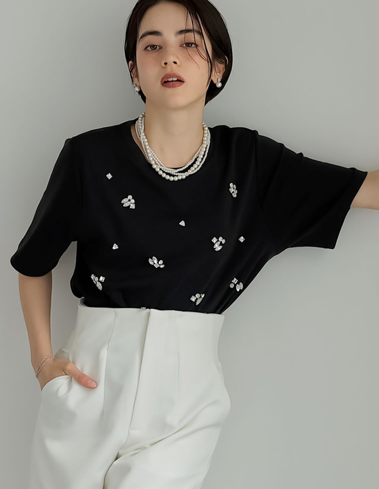 MEISM（ミズム） 半袖 Tシャツ レディース 2色 M/L トップス ビジュー