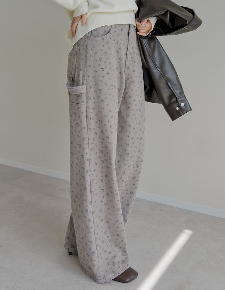 パンツ チノパン カツラギ レディース 5色 4サイズ 低身長 高身長 花柄 プリント カーゴパンツ　ペインターパンツ　カラーパンツ 秋冬 | Re:EDIT | 05