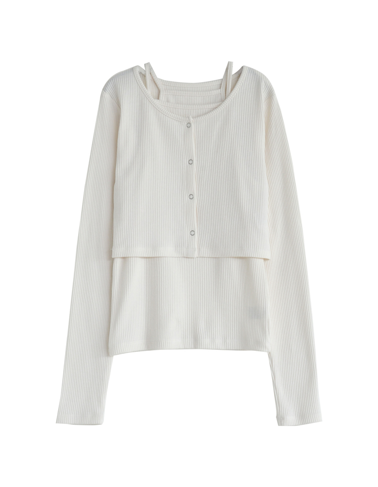 アンドマリー アンサンブル エルフボタントップス リブニット カットソー ANDMARY】Elf button knit tops