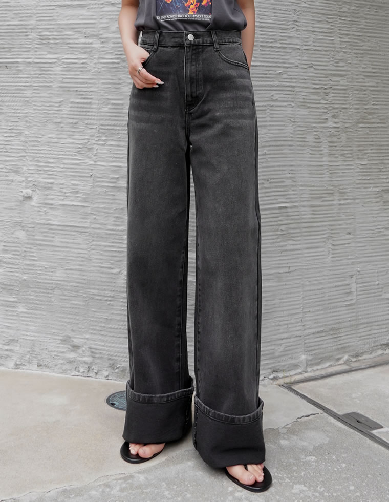 デニム レディース パンツ ワイド ロールアップ コットン100％ 綿100％ ルーズデニム 低身長 高身長 春夏 | Re:EDIT | 01