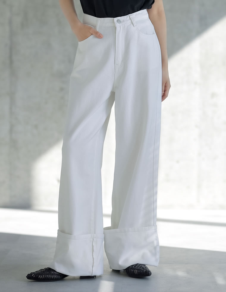 デニム レディース パンツ ワイド ロールアップ コットン100％ 綿100％ ルーズデニム 低身長 高身長 春夏 | Re:EDIT | 02