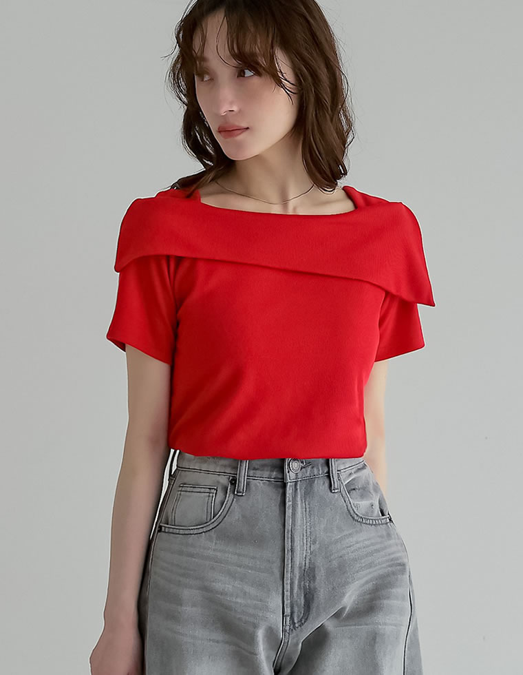 半袖 カットソー レディース トップス 4色 M/L オフショル オフショル風 ブラ紐隠し アシンメトリー ブラ紐が隠れる 新色追加 春夏 | Re:EDIT | 04