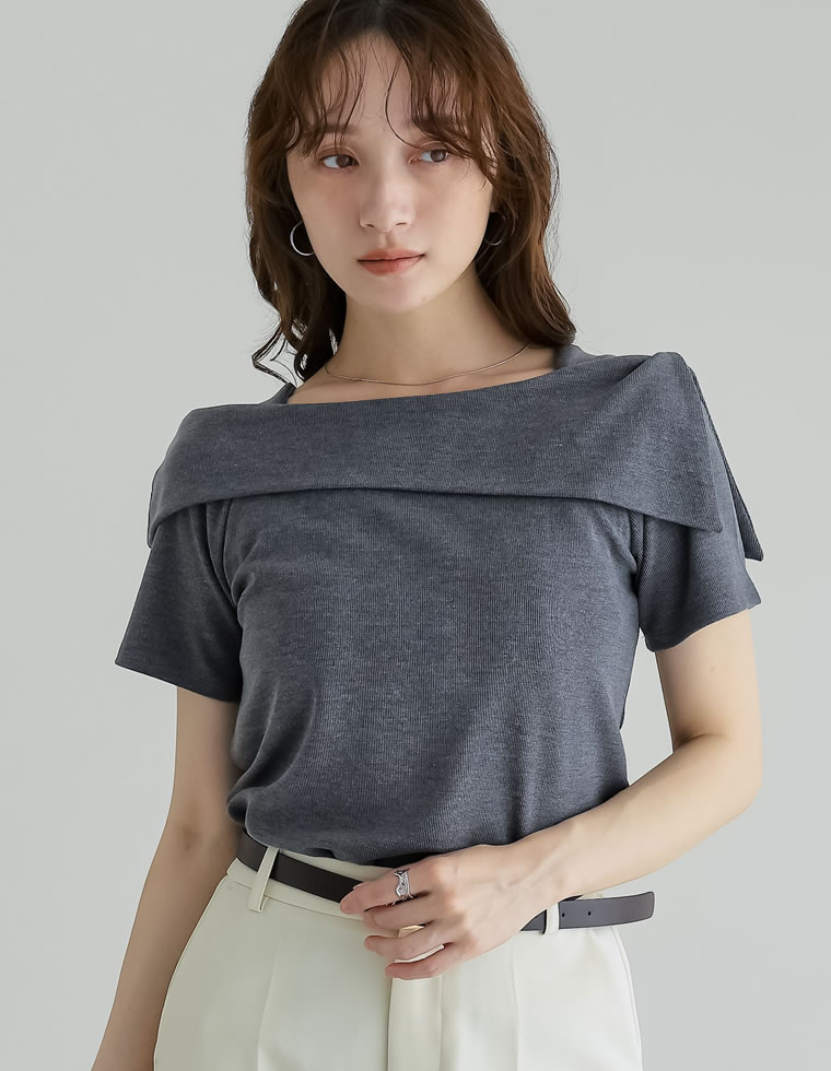 半袖 カットソー レディース トップス 4色 M/L オフショル オフショル風 ブラ紐隠し アシンメトリー ブラ紐が隠れる 新色追加 春夏 | Re:EDIT | 03