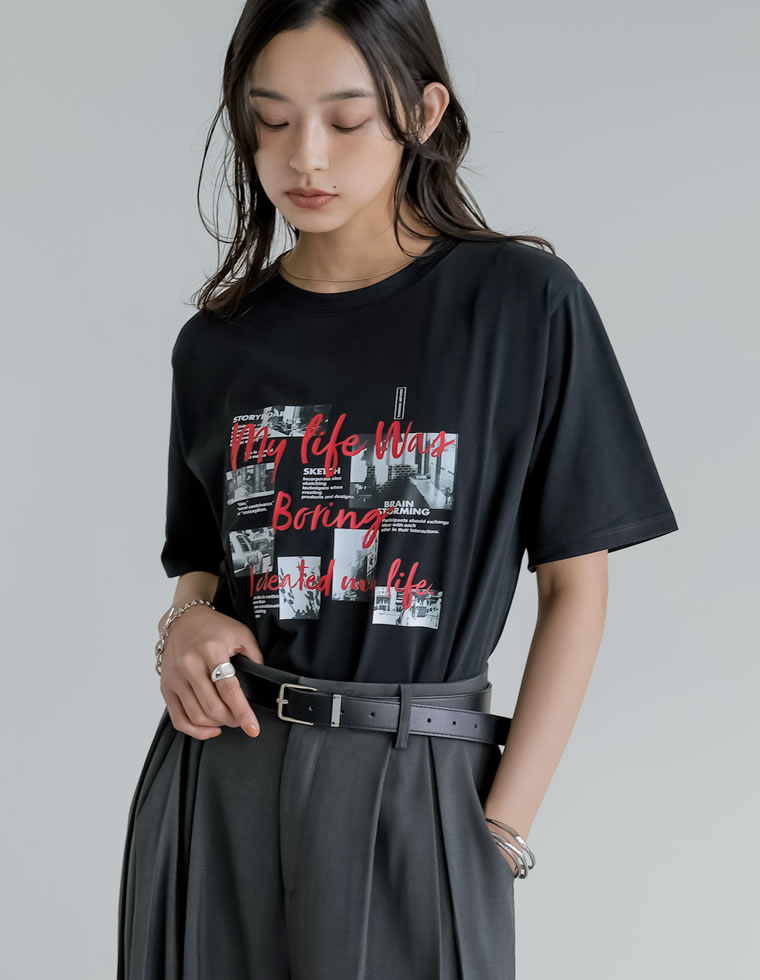 Tシャツ トップス 半袖 レディース カットソー バンドT ロックT レトロ フォトプリント UV対策 紫外線対策 日焼け対策 春夏[mb] | Re:EDIT | 01
