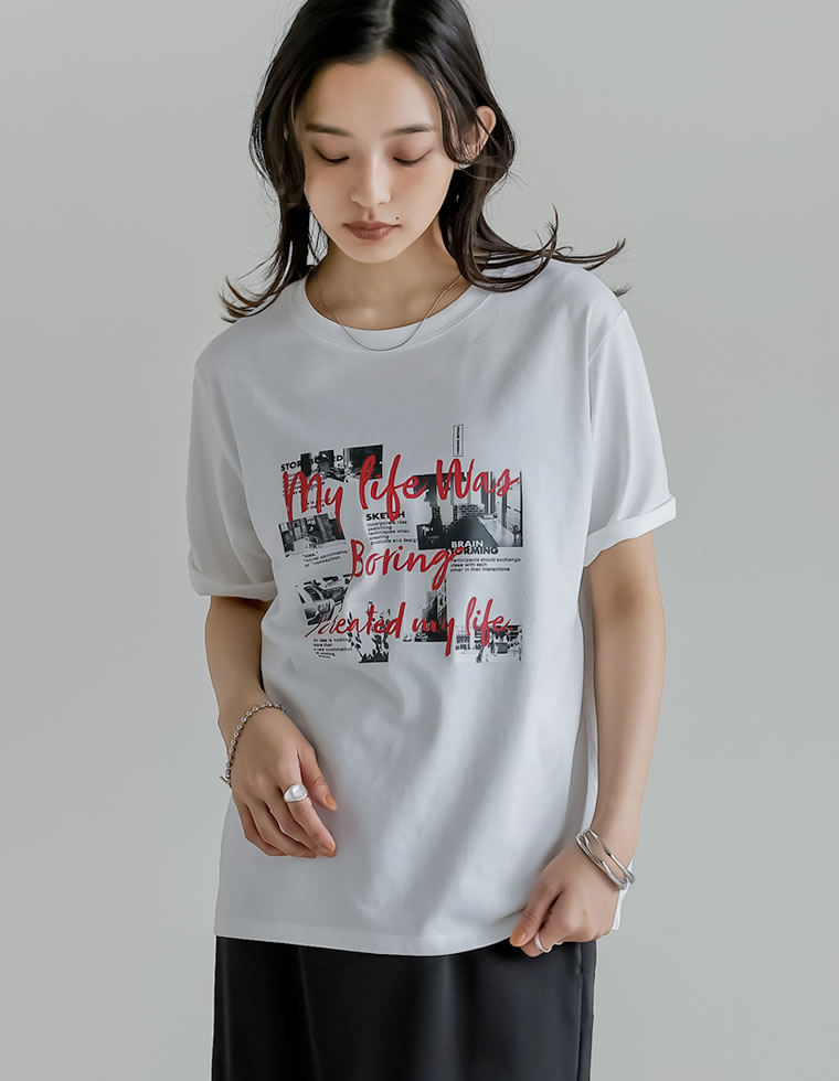 Tシャツ トップス 半袖 レディース カットソー バンドT ロックT レトロ フォトプリント UV対策 紫外線対策 日焼け対策 春夏[mb] | Re:EDIT | 02