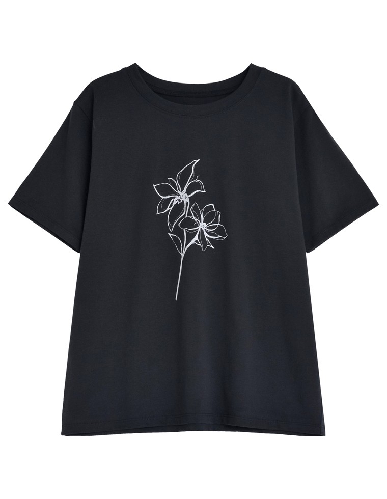 ドローイングフラワーTシャツ