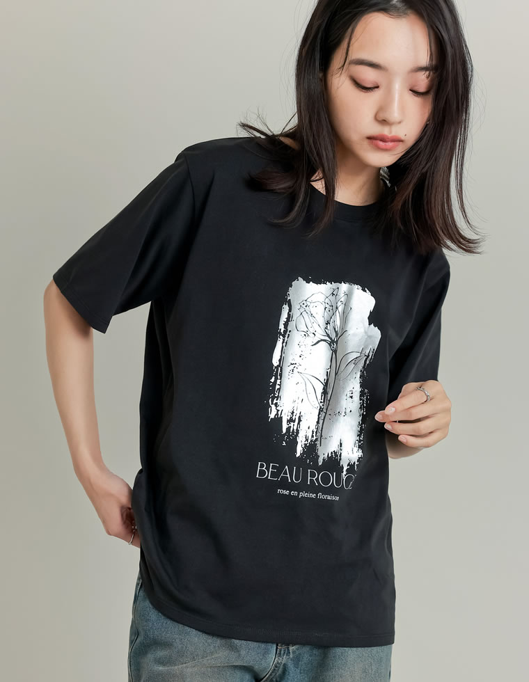 Tシャツ 半袖 ロゴT トップス レディース フロントロゴ フプリント UVカット 紫外線対策 接触冷感 ひんやり クルーネック 春夏[mb] | Re:EDIT | 01