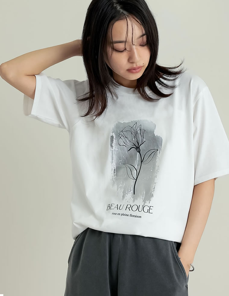 Tシャツ 半袖 ロゴT トップス レディース フロントロゴ フプリント UVカット 紫外線対策 接触冷感 ひんやり クルーネック 春夏[mb] | Re:EDIT | 02