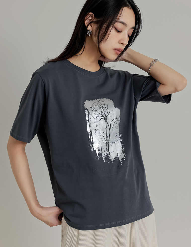 Tシャツ 半袖 ロゴT トップス レディース フロントロゴ フプリント UVカット 紫外線対策 接触冷感 ひんやり クルーネック 春夏[mb] | Re:EDIT | 03