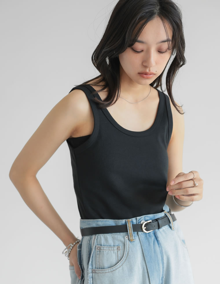 タンクトップ レディース トップス インナー レイヤード ノースリーブ クルーネック 丸首 リブ カットソー 春夏[mb] | Re:EDIT | 01