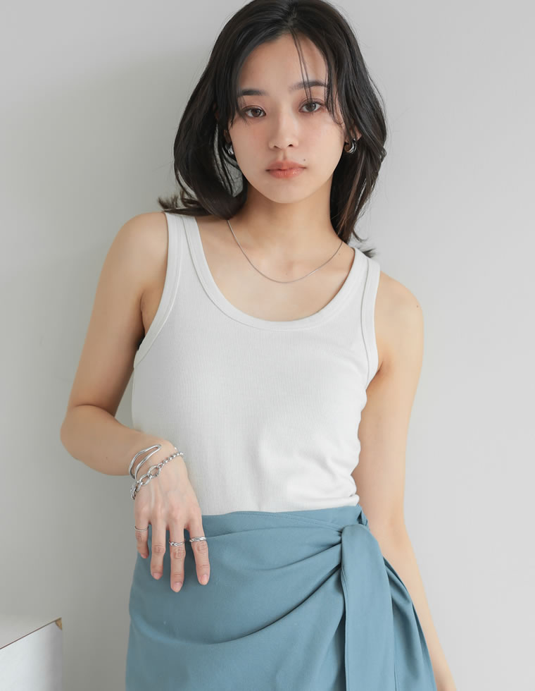 タンクトップ レディース トップス インナー レイヤード ノースリーブ クルーネック 丸首 リブ カットソー 春夏[mb] | Re:EDIT | 02