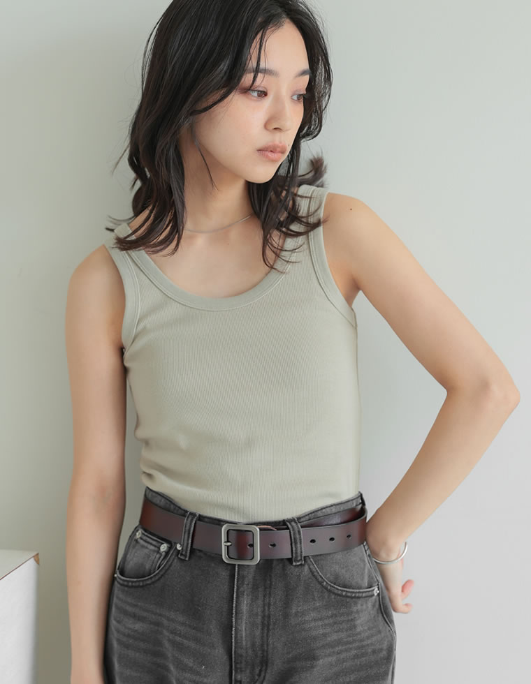 タンクトップ レディース トップス インナー レイヤード ノースリーブ クルーネック 丸首 リブ カットソー 春夏[mb] | Re:EDIT | 07