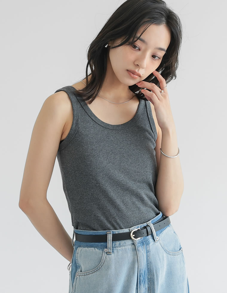 タンクトップ レディース トップス インナー レイヤード ノースリーブ クルーネック 丸首 リブ カットソー 春夏[mb] | Re:EDIT | 03