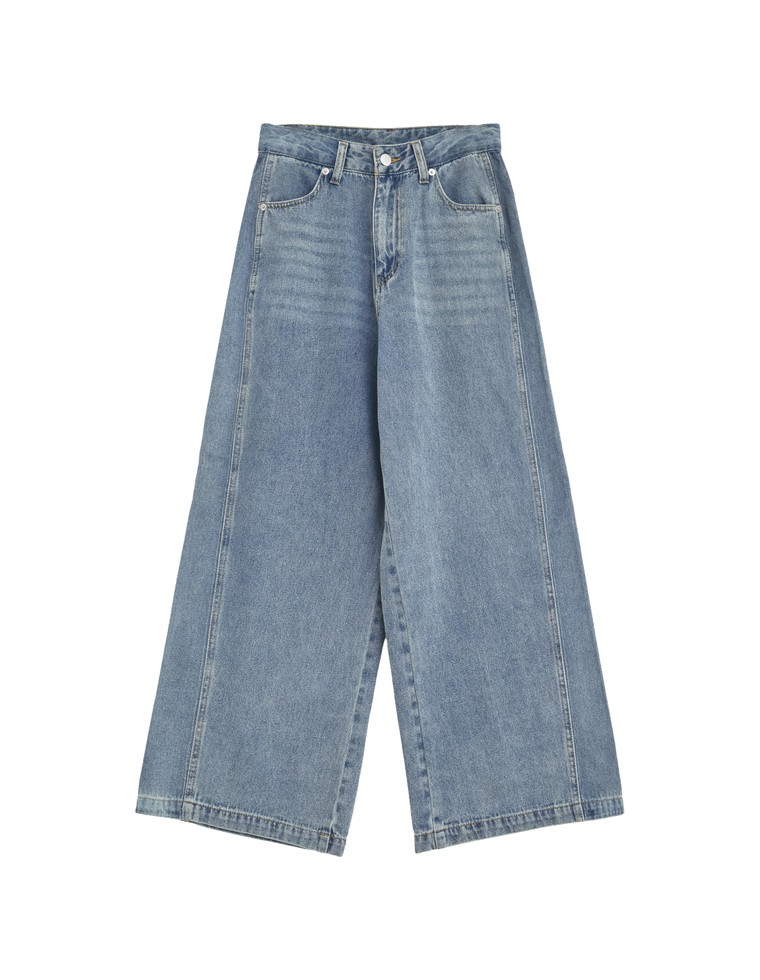 コットンデニムパネルワイドパンツ