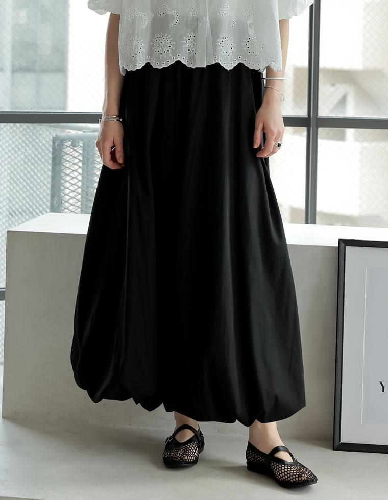 スカート レディース  ロング 撥水 ウォッシャブル アスレジャー 日焼け防止 バルーン  低身長 2025春夏[返品交換不可] | Re:EDIT | 01