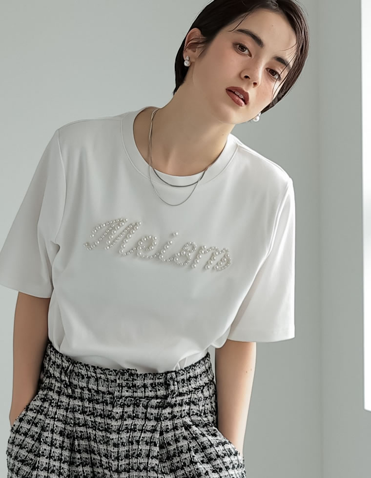 Tシャツ レディース トップス ロゴT UVカット 紫外線対策 吸水 速乾 綿100％ コットン100％ パールロゴ 2025春夏 | Re:EDIT | 02