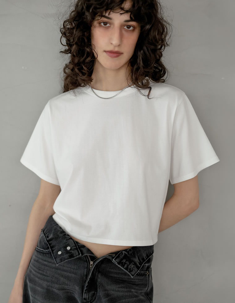 Tシャツ レディース トップス 半袖 クロップド セミクロップド　短丈 ベーシック シンプル ショート丈 クルーネック 春夏[mb] | Re:EDIT | 02