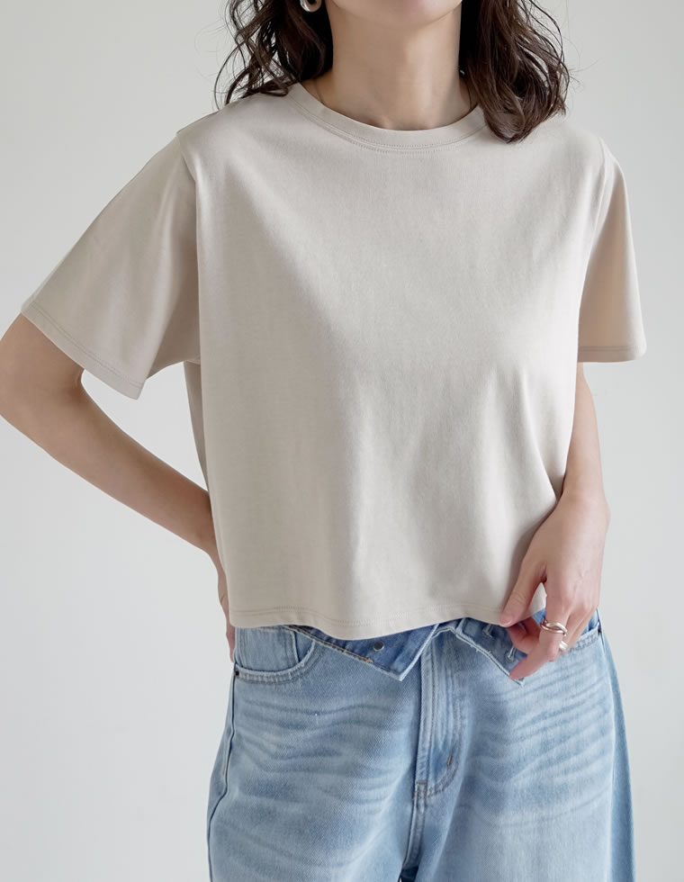 Tシャツ レディース トップス 半袖 クロップド セミクロップド　短丈 ベーシック シンプル ショート丈 クルーネック 春夏[mb] | Re:EDIT | 05