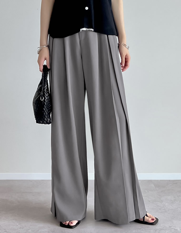 プリーツプリーズ　ダークグレーワイドパンツ グレー PLEATS PLEASE ISSEY MIYAKE（カジュアルパンツ ・ グレー/灰色