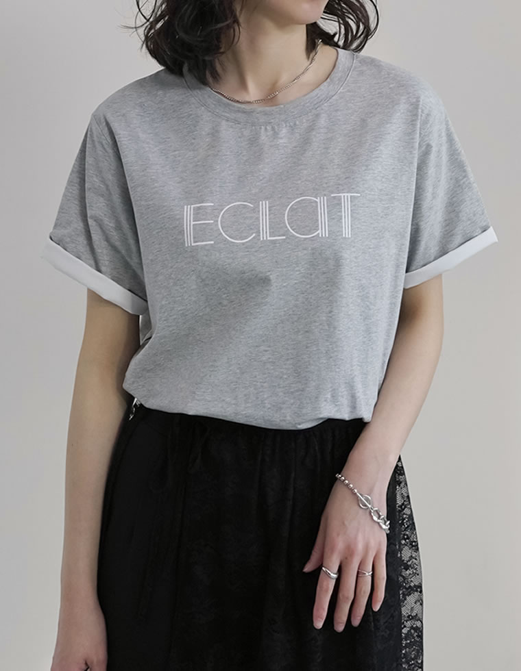Tシャツ 半袖 トップス レディース 4色 M/L カットソー 5分袖 ロゴT バイカラー ひんやり 涼しい 接触冷感 春夏[mb] | Re:EDIT | 03
