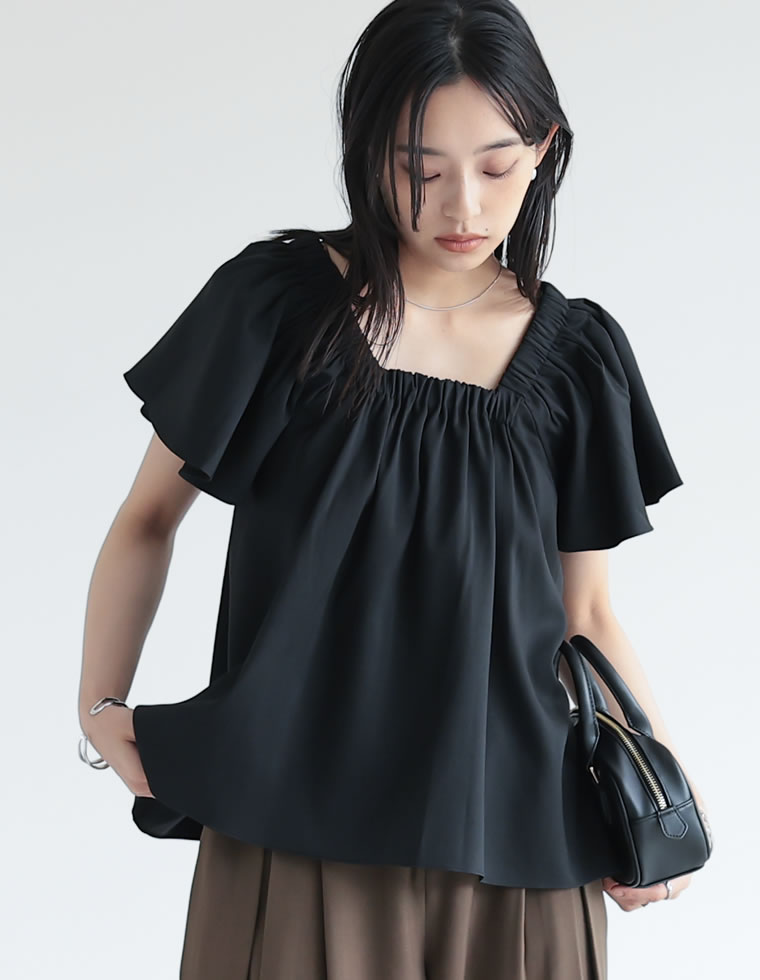 ブラウス レディース トップス オフショル 2WAY 二の腕カバー 体型カバー セットアップ対応 5分袖 春夏 | Re:EDIT | 01