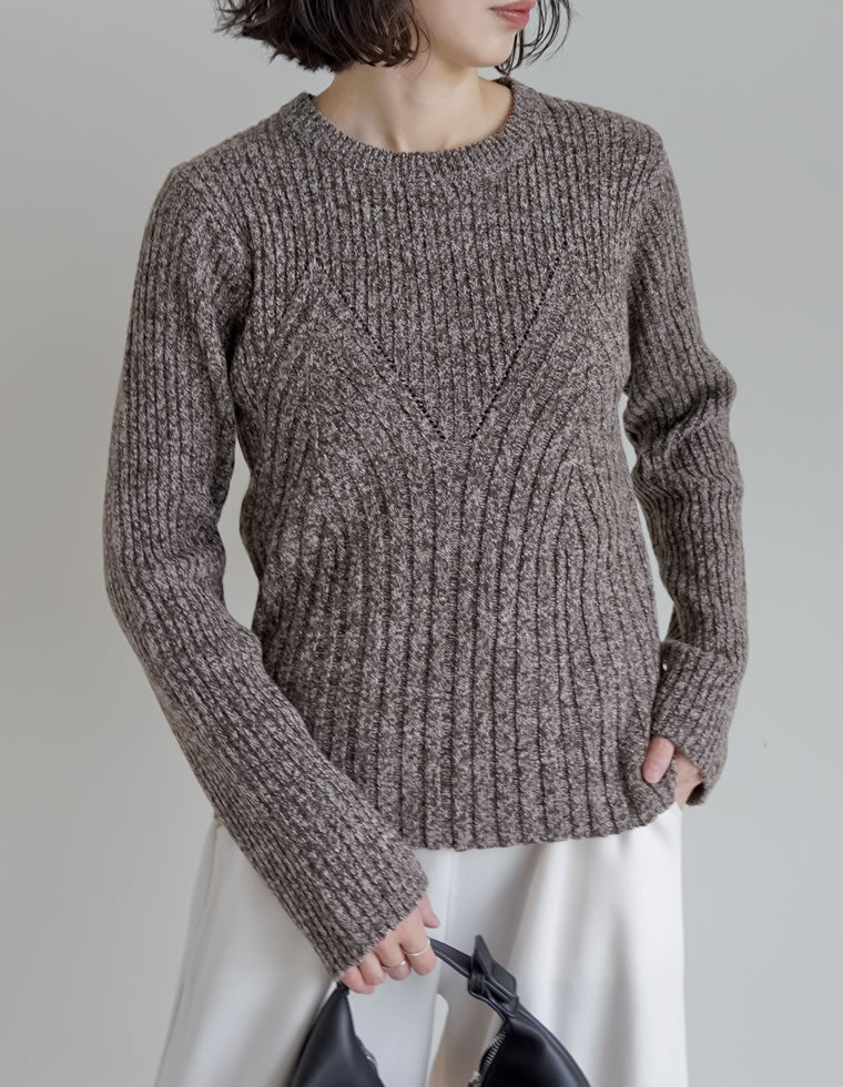 トップス ニット レディース 4色 M/L 長袖 ミックスニット ビスチェ見え セーター クルーネック 秋冬 | Re:EDIT | 03