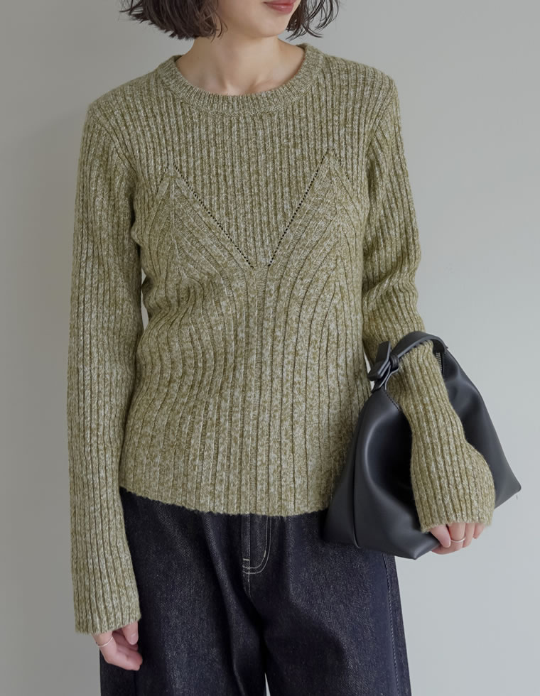 トップス ニット レディース 4色 M/L 長袖 ミックスニット ビスチェ見え セーター クルーネック 秋冬 | Re:EDIT | 02