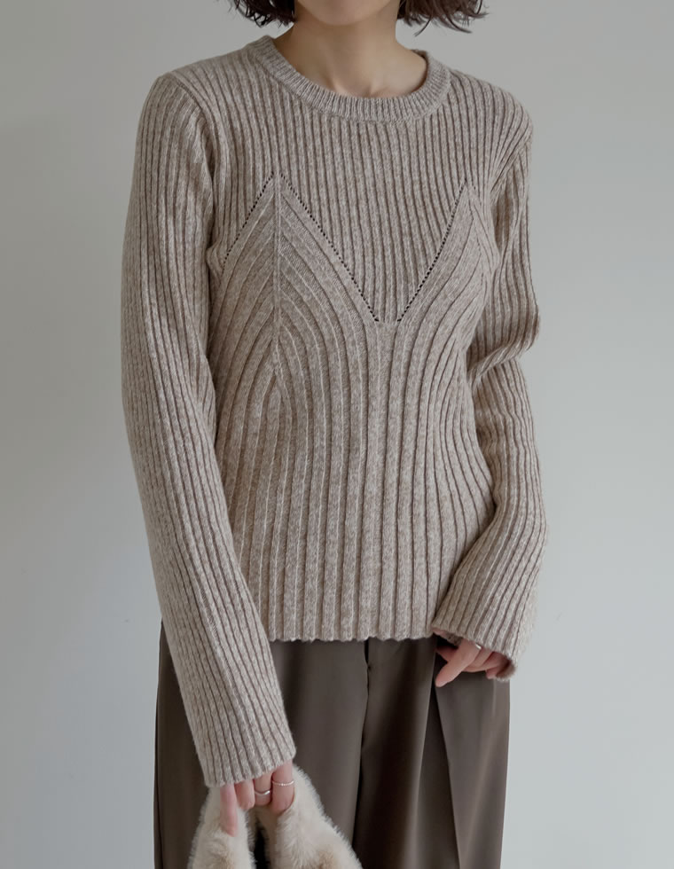 トップス ニット レディース 4色 M/L 長袖 ミックスニット ビスチェ見え セーター クルーネック 秋冬 | Re:EDIT | 01