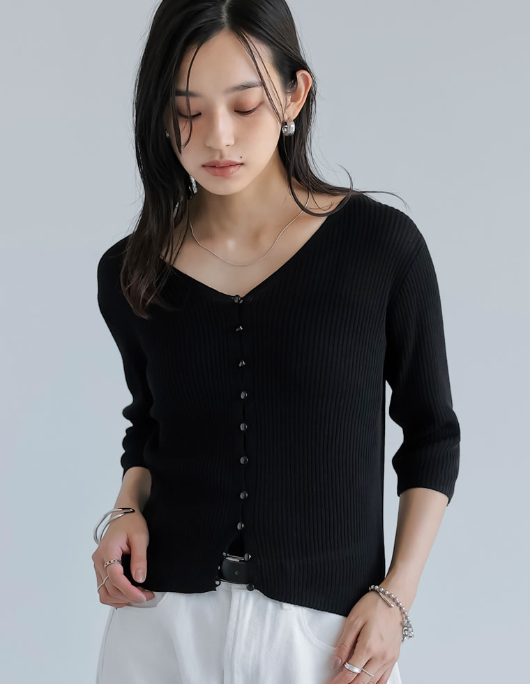 カーディガン レディース トップス シアートップス シアー シアーニット 二の腕隠し レーヨン100％ 2025春夏[mb] | Re:EDIT | 01