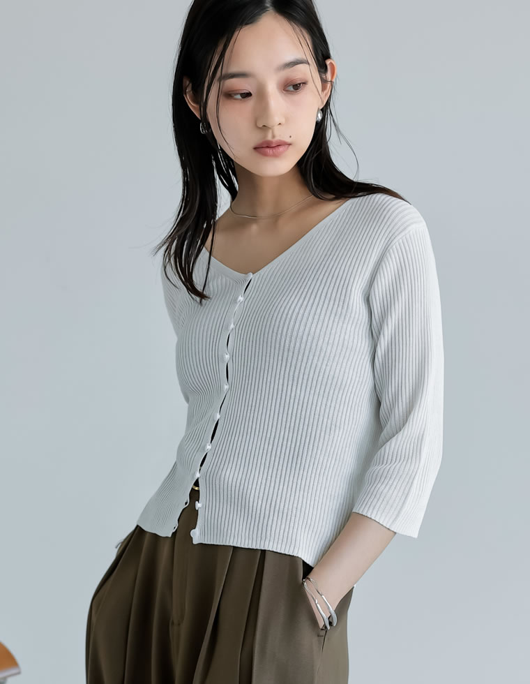 カーディガン レディース トップス シアートップス シアー シアーニット 二の腕隠し レーヨン100％ 2025春夏[mb] | Re:EDIT | 02