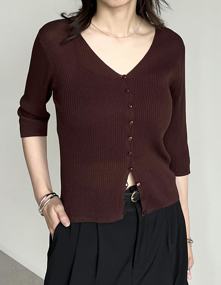 カーディガン レディース トップス シアートップス シアー シアーニット 二の腕隠し レーヨン100％ 2025春夏[mb] | Re:EDIT | 06