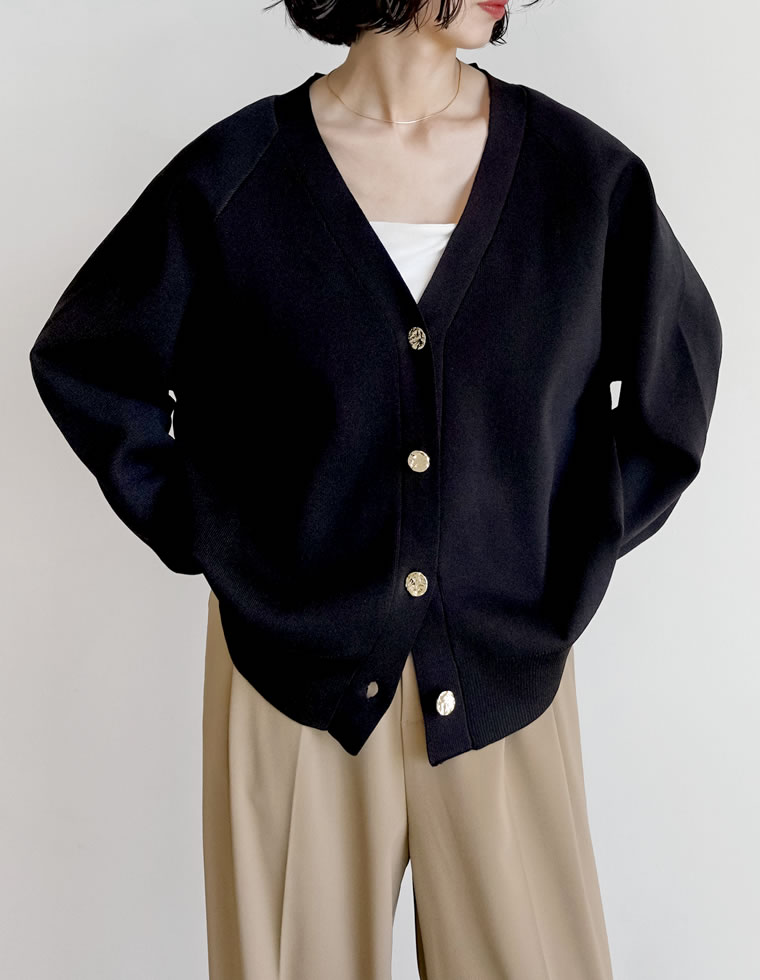 カーディガン トップス 長袖 レディース 5色 M/L 金ボタン スポンジニット ニット 羽織り 洗える 2025秋冬 | Re:EDIT | 01