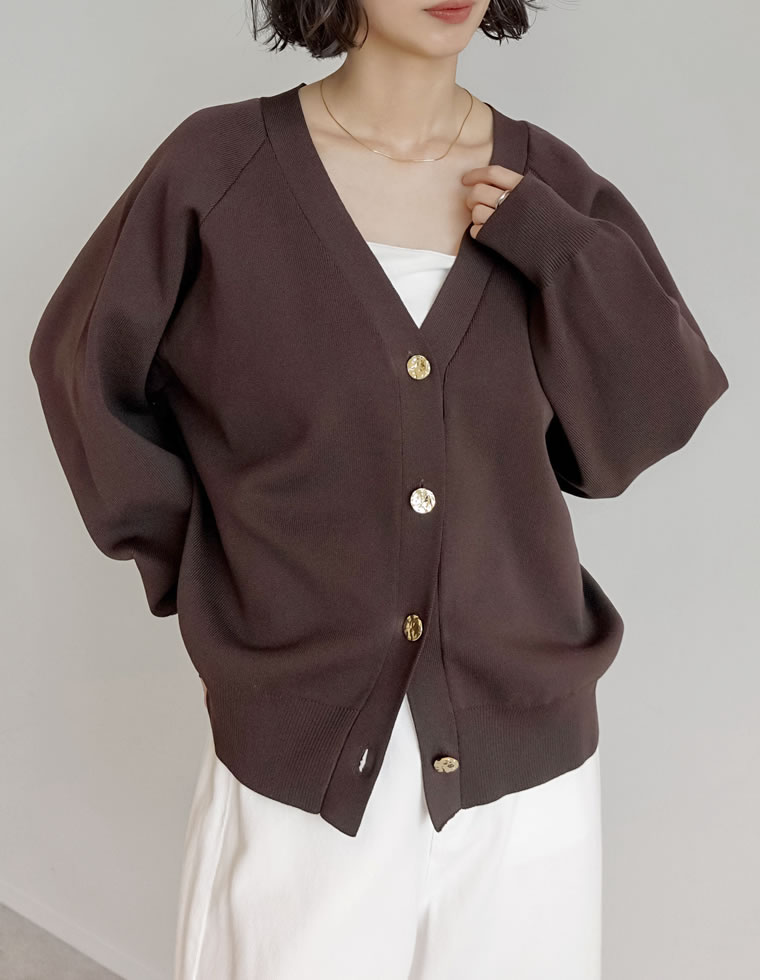 カーディガン トップス 長袖 レディース 5色 M/L 金ボタン スポンジニット ニット 羽織り 洗える 2025秋冬 | Re:EDIT | 04