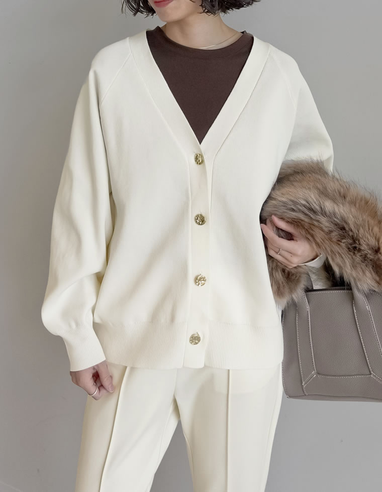 カーディガン トップス 長袖 レディース 5色 M/L 金ボタン スポンジニット ニット 羽織り 洗える 2025秋冬 | Re:EDIT | 02