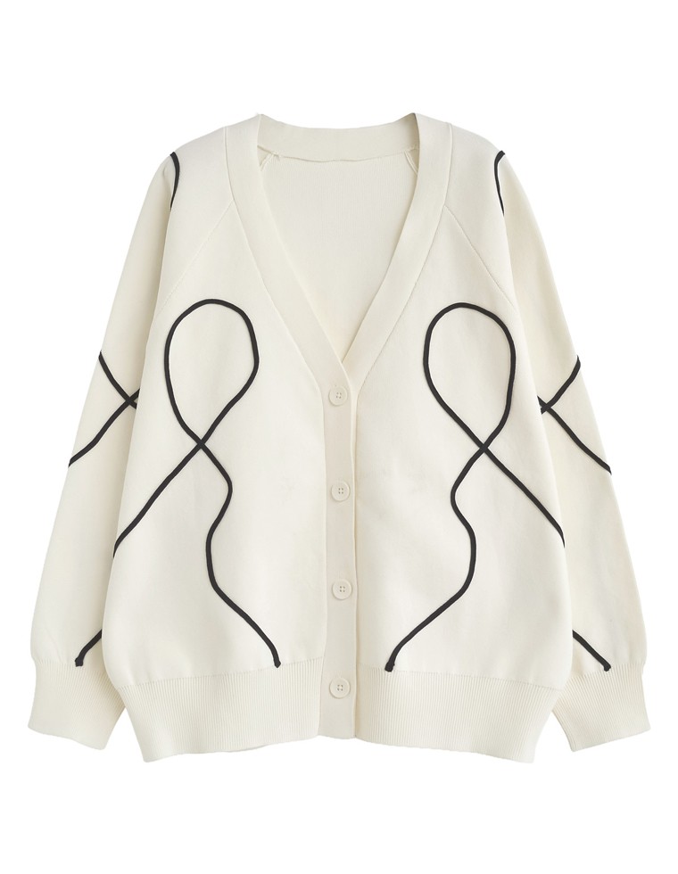 テープ刺繍ドルマンニットカーディガン
