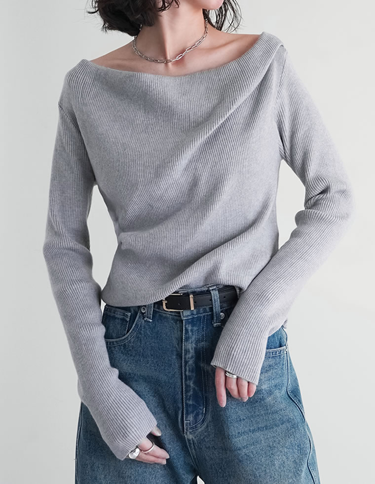 トップス オフショル 長袖 レディース 5色 M/L ドレープ リブニット セーター 2WAY 細リブ オフィスカジュアル 2025秋冬 11/13販売 | Re:EDIT | 03