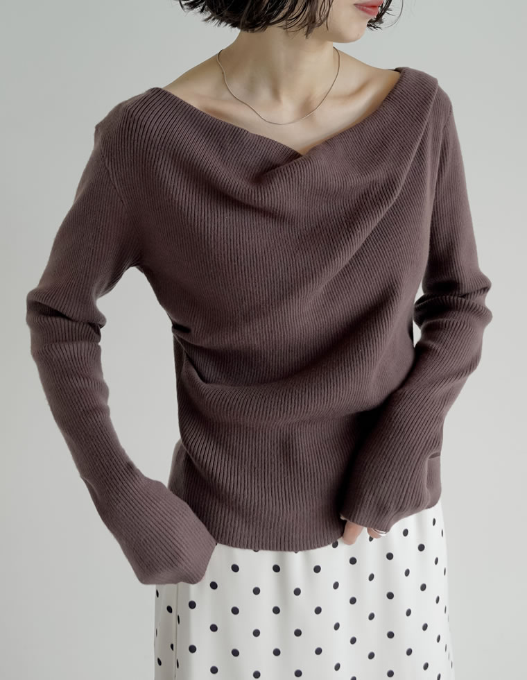 トップス オフショル 長袖 レディース 5色 M/L ドレープ リブニット セーター 2WAY 細リブ オフィスカジュアル 2025秋冬 11/13販売 | Re:EDIT | 05