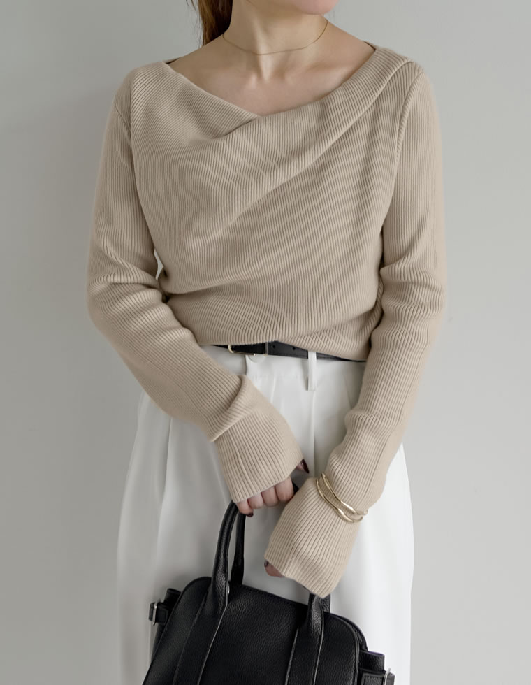 トップス オフショル 長袖 レディース 5色 M/L ドレープ リブニット セーター 2WAY 細リブ オフィスカジュアル 2025秋冬 11/13販売 | Re:EDIT | 04
