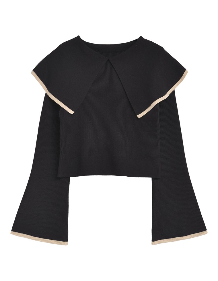 ビッグカラー配色ニットプルオーバー