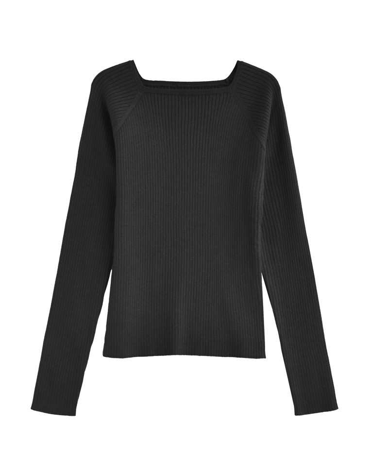 スクエアネックリブニット