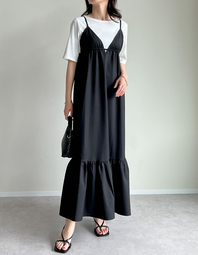 ワンピース キャミレディース サマーサマードレス リネンタッチ 肩紐調節可能 低身長 2025春夏 | Re:EDIT | 01