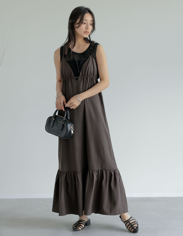 ワンピース キャミレディース サマーサマードレス リネンタッチ 肩紐調節可能 低身長 2025春夏 | Re:EDIT | 03