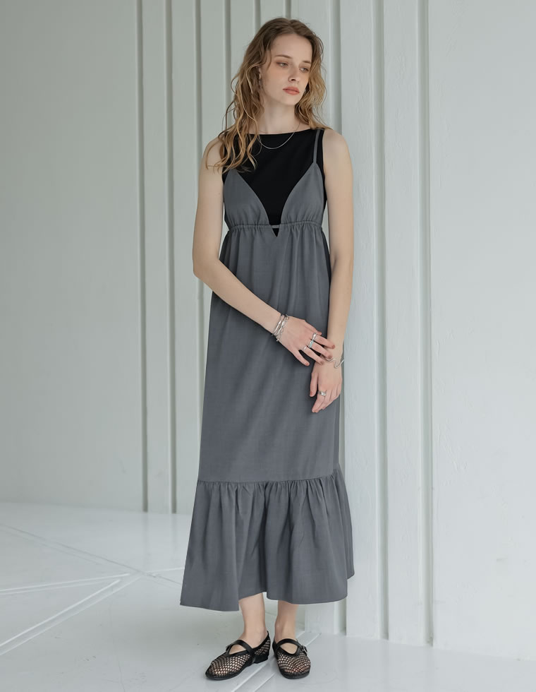 ワンピース キャミレディース サマーサマードレス リネンタッチ 肩紐調節可能 低身長 2025春夏 | Re:EDIT | 02