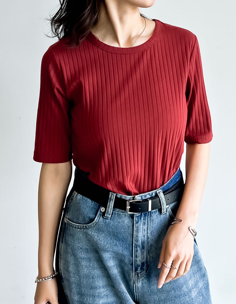 Tシャツ レディース トップス リブカットソー 汗染み防止 汗ジミ 汗じみ 吸水速乾 撥水加工 半袖 2025春夏[mb] | Re:EDIT | 04